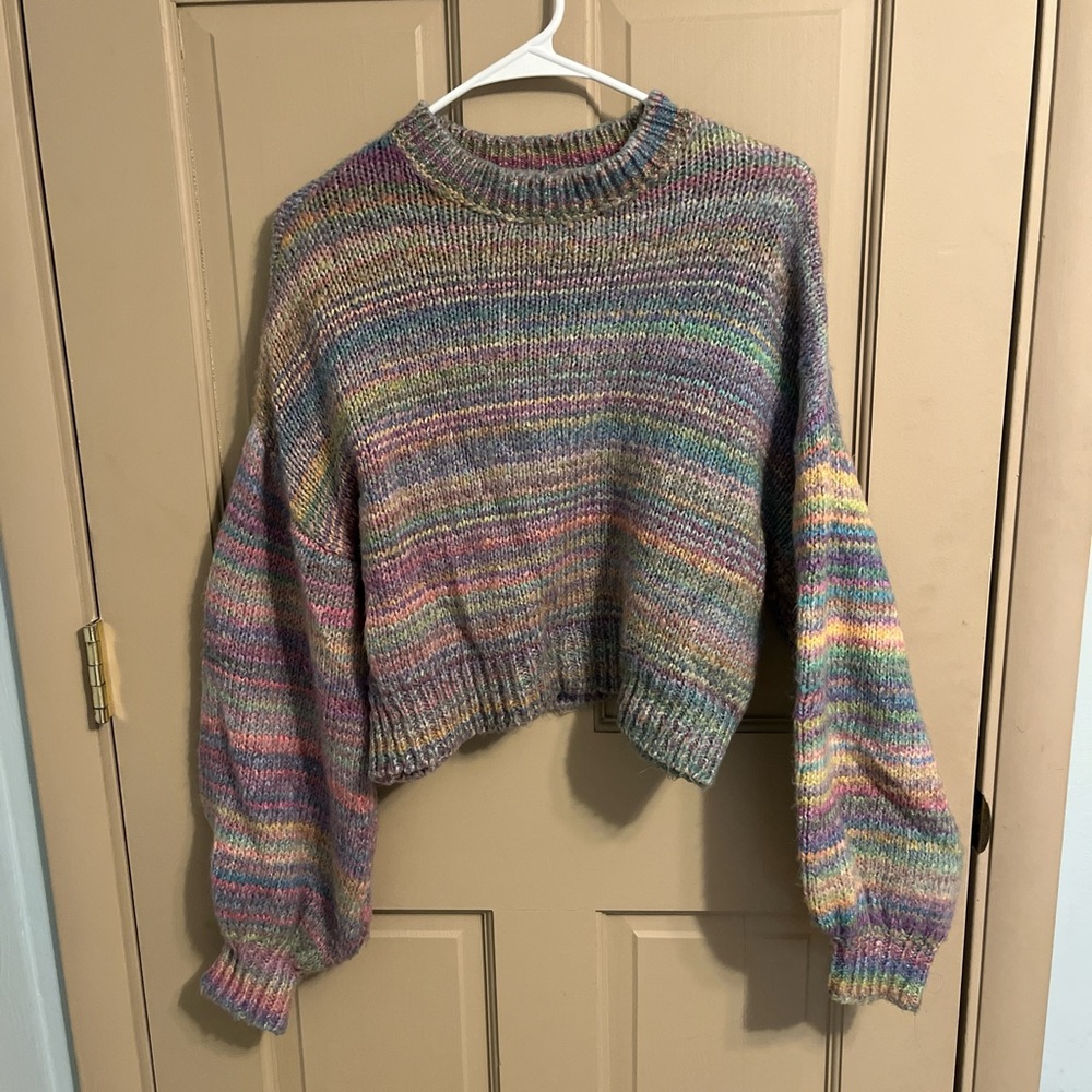 Urban Outfitters Gray and Pink Crew Neck Sweater